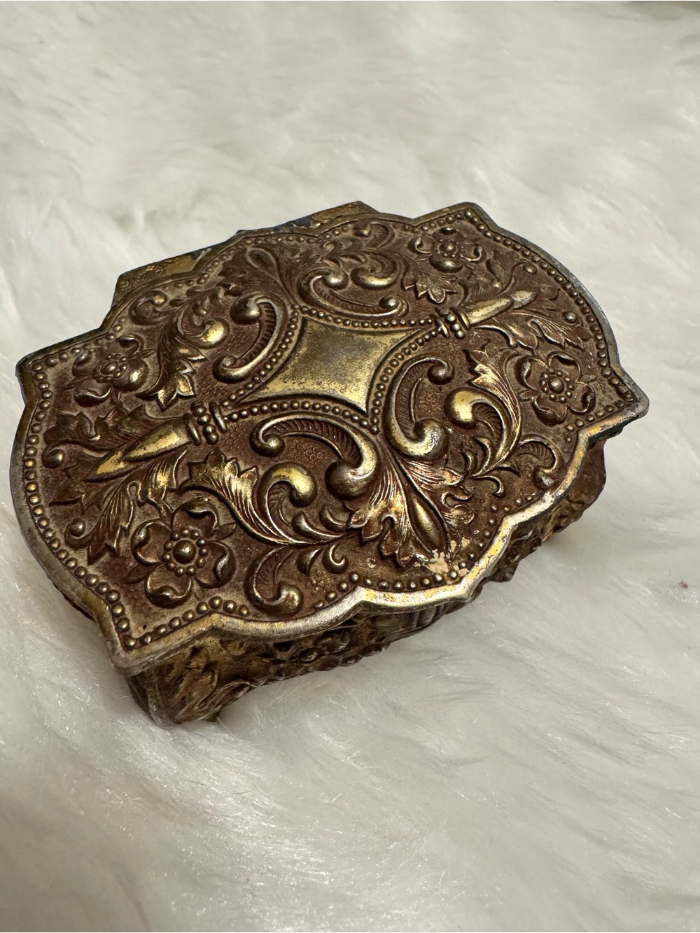 Goldtone Hinged Jewelry Trinket Box Red Velvet Lined 2.25" X 1